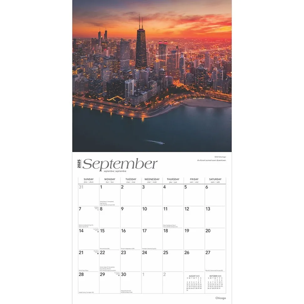 2025 BrownTrout Chicago 12" x 24" Monthly Square Wall Calendar, (9781975474645)