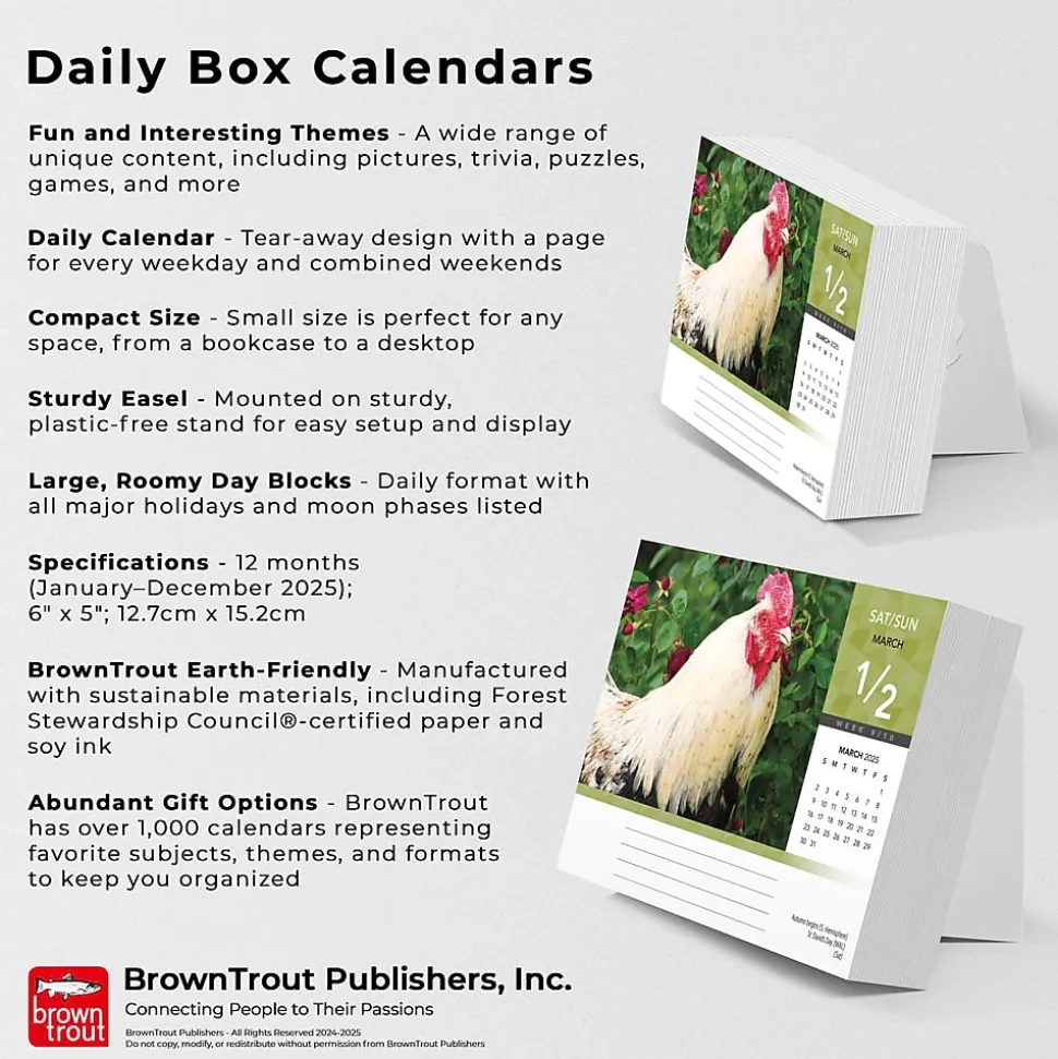 2025 BrownTrout Chickens 6" x 5" Day-to-Day Desktop Box Calendar (9781975483425)