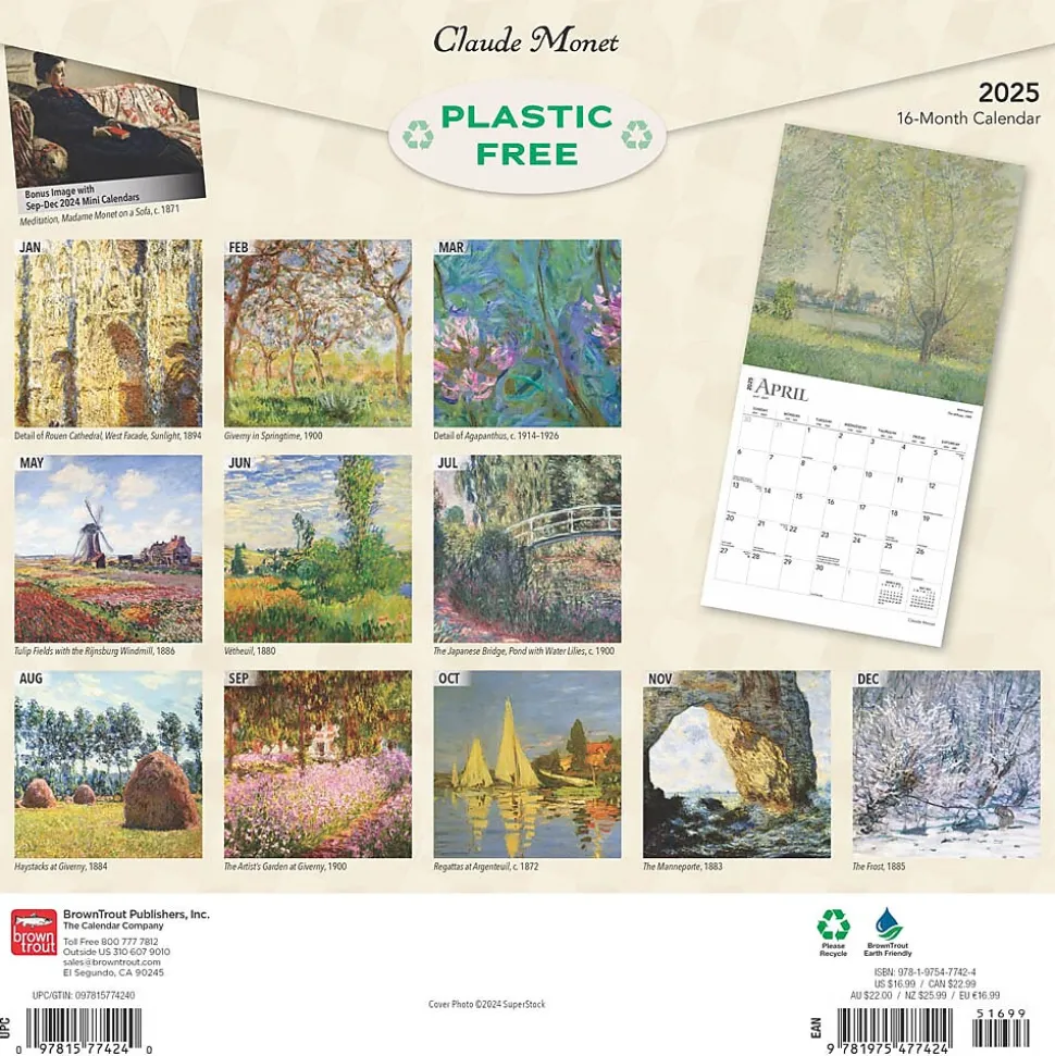 2025 BrownTrout Claude Monet 12" x 12" Monthly Square Wall Calendar (9781975477424)
