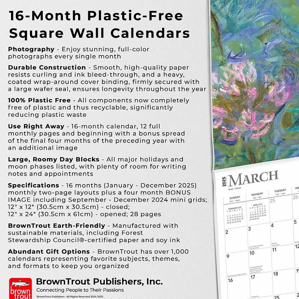 2025 BrownTrout Claude Monet 12" x 12" Monthly Square Wall Calendar (9781975477424)