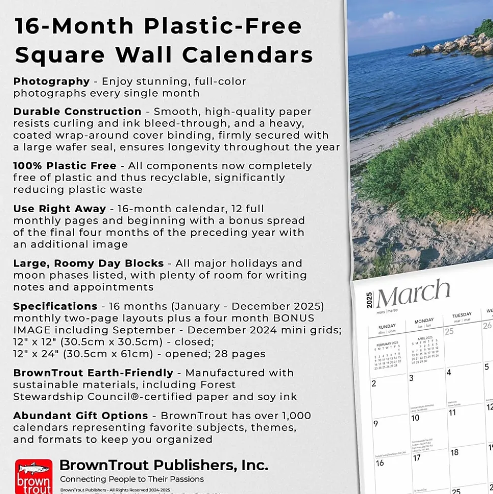 2025 BrownTrout Coast of New England 12" x 12" Monthly Square Wall Calendar (9781975474669)