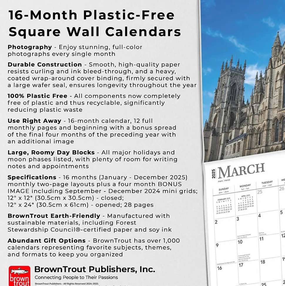 2025 BrownTrout England 12" x 12" Monthly Square Wall Calendar (9781975476953)