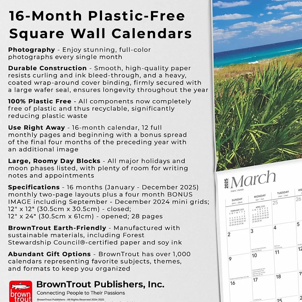 2025 BrownTrout Florida Coast 12" x 12" Monthly Wall Calendar (9781975474799)