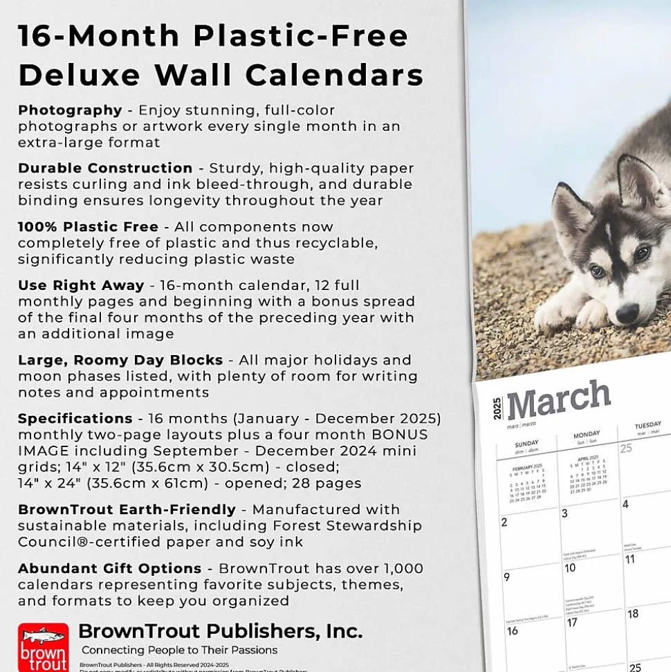 2025 BrownTrout For the Love of Siberian Huskies 7" x 12" Monthly Wall Calendar (9781975473082)