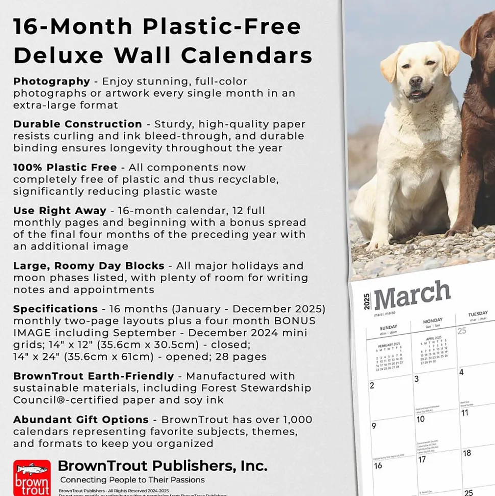 2025 BrownTrout For the Love of Labrador Retrievers 14" x 24" Monthly Deluxe Wall Calendar, (9781975473068)