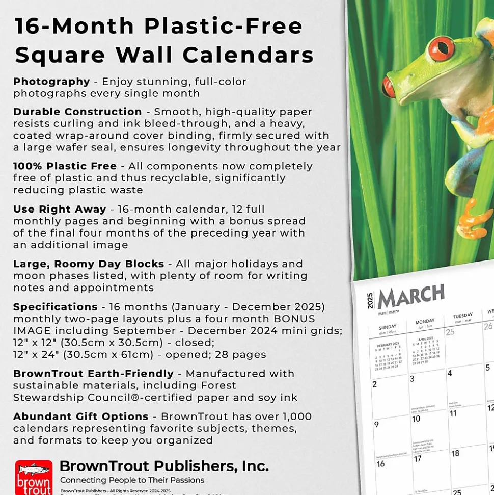 2025 BrownTrout Frogs 12" x 24" Monthly Square Wall Calendar (9781975476991)