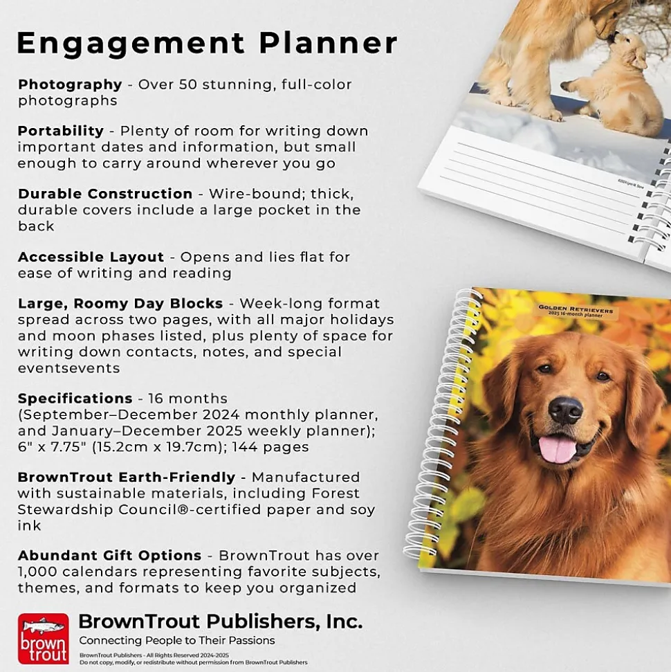 2025 BrownTrout Golden Retrievers 6" x 7.75" Weekly Engagement Planner, Paper Cover, Multicolored (9781975473150)