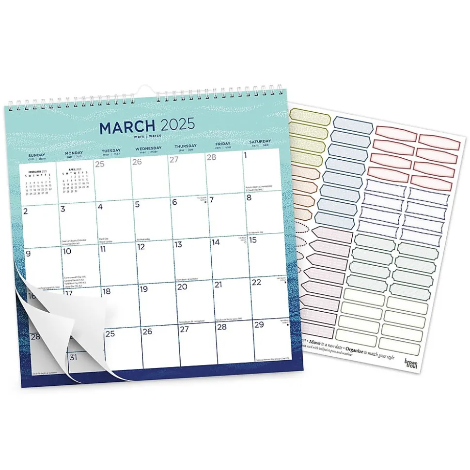 2025 BrownTrout Seaside Currents 12" x 12" Monthly Square Wire-O Wall Calendar (9781975478506)