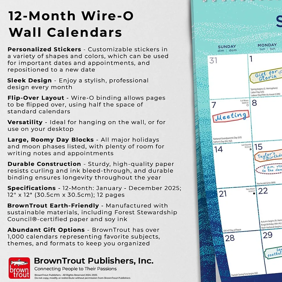 2025 BrownTrout Seaside Currents 12" x 12" Monthly Square Wire-O Wall Calendar (9781975478506)
