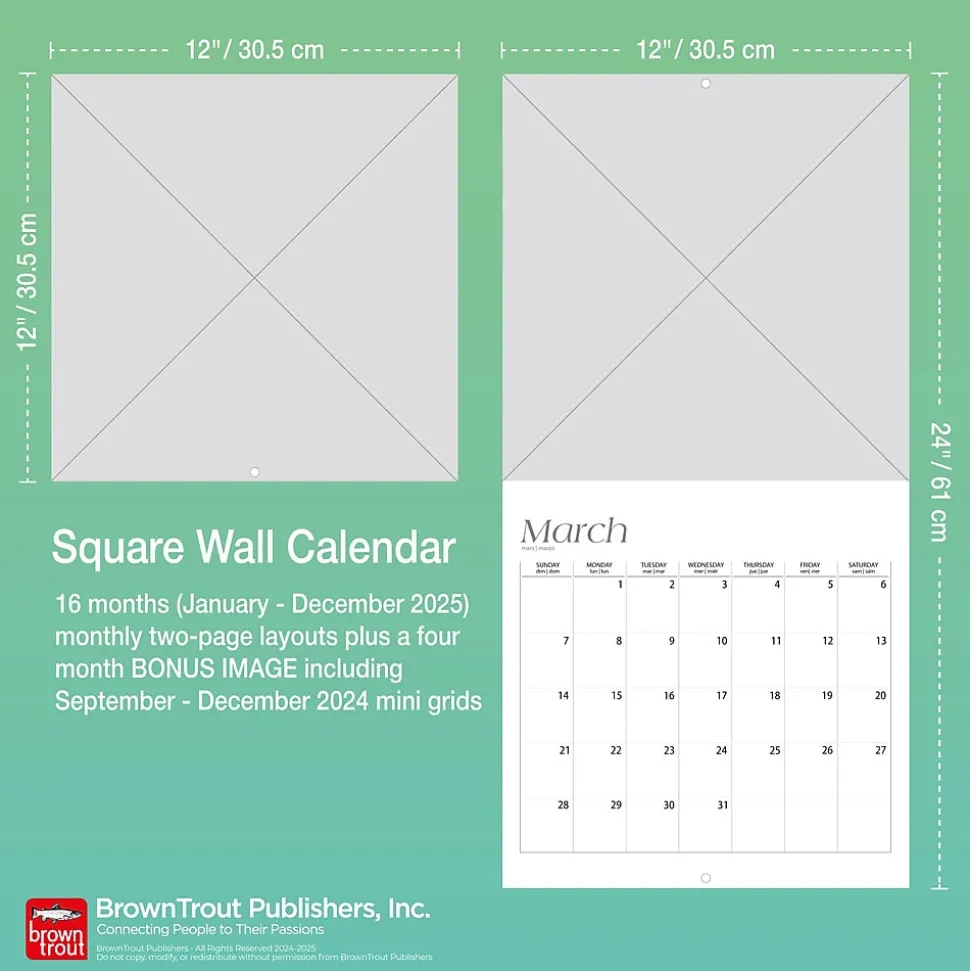 2025 BrownTrout Simplicity 12" x 24" Monthly Square Wall Calendar, (9781975477790)