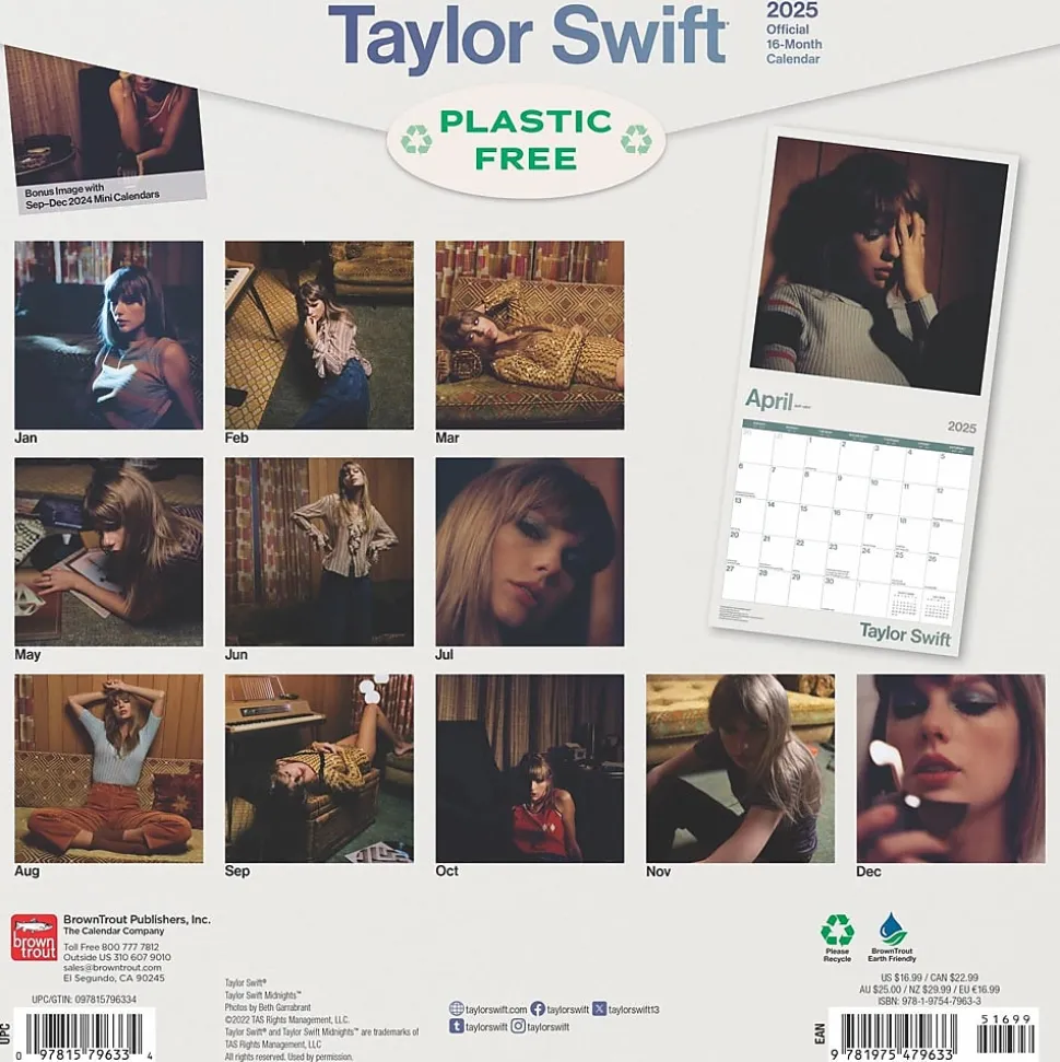 2025 BrownTrout Taylor Swift OFFICIAL 12" x 24" Monthly Square Wall Calendar (9781975479633)