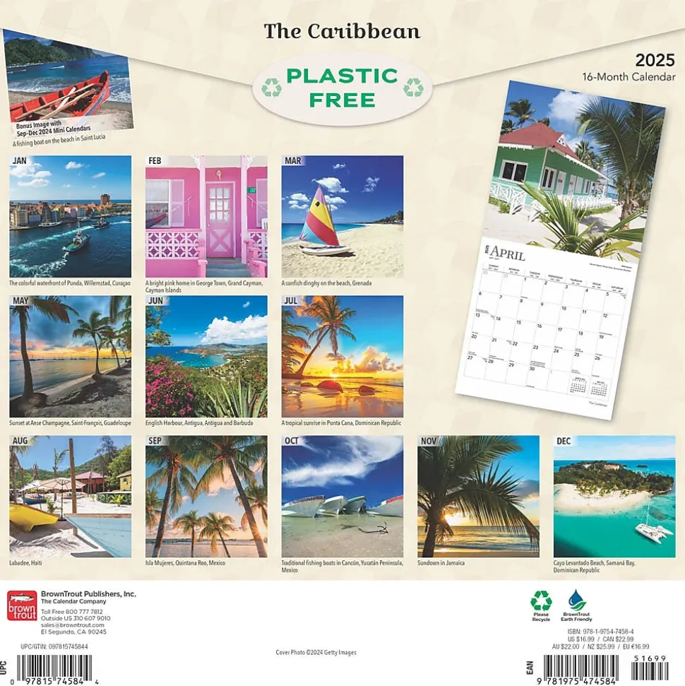 2025 BrownTrout The Caribbean 12" x 12" Monthly Wall Calendar (9781975474584)