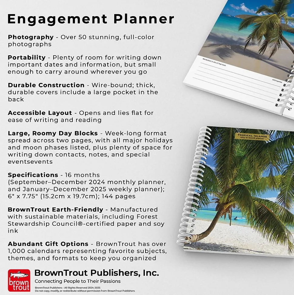 2025 BrownTrout Tropical Islands 6" x 7.75" Weekly Engagement Planner, Paper Cover, Multicolored (9781975473266)