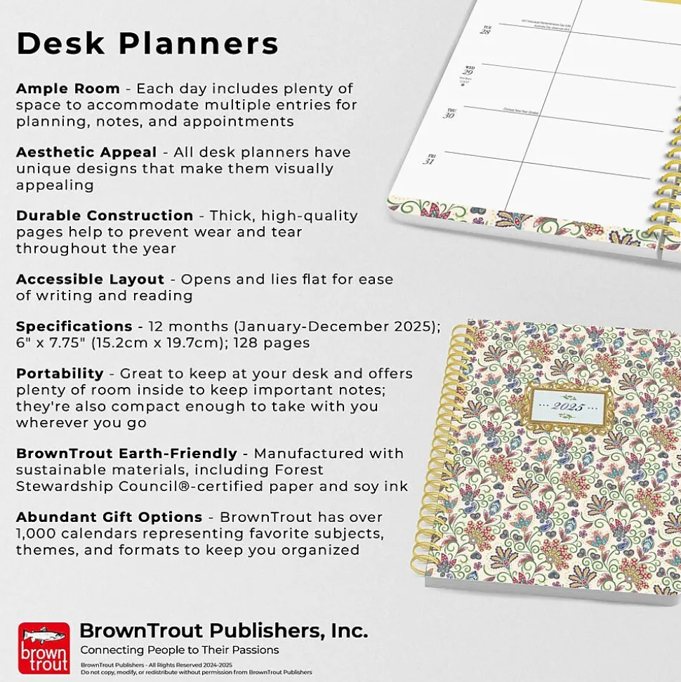 2025 BrownTrout Tuscan Delight 6" x 7.75" Weekly Desk Planner, Paper Cover, Multicolored (9781975480615)