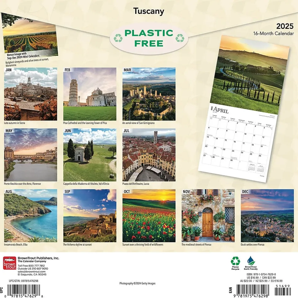 2025 BrownTrout Tuscany 12" x 12" Monthly Wall Calendar (9781975476298)