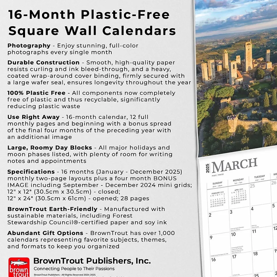 2025 BrownTrout Tuscany 12" x 12" Monthly Wall Calendar (9781975476298)