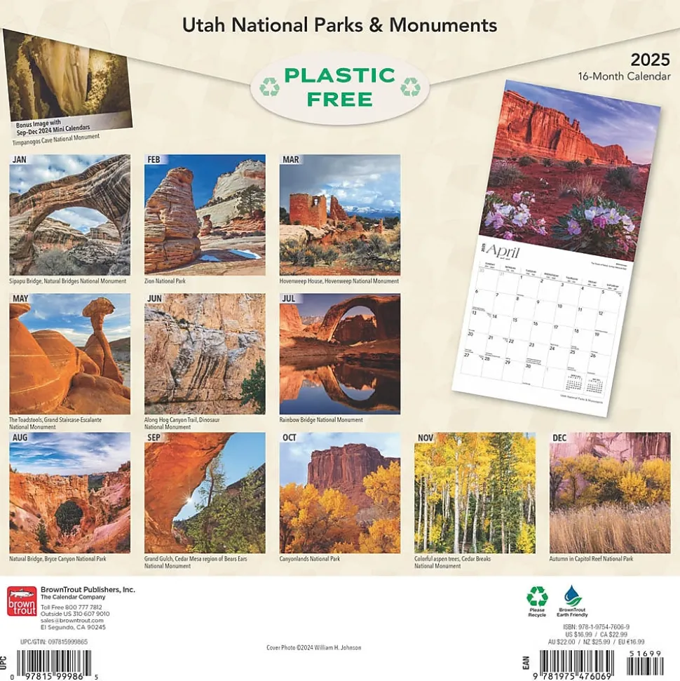 2025 BrownTrout Utah National Parks & Monuments 12" x 12" Monthly Square Wall Calendar (9781975476069)