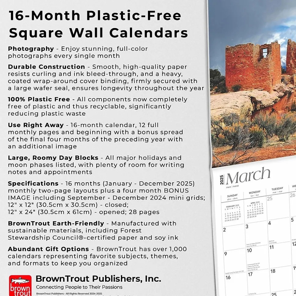 2025 BrownTrout Utah National Parks & Monuments 12" x 12" Monthly Square Wall Calendar (9781975476069)