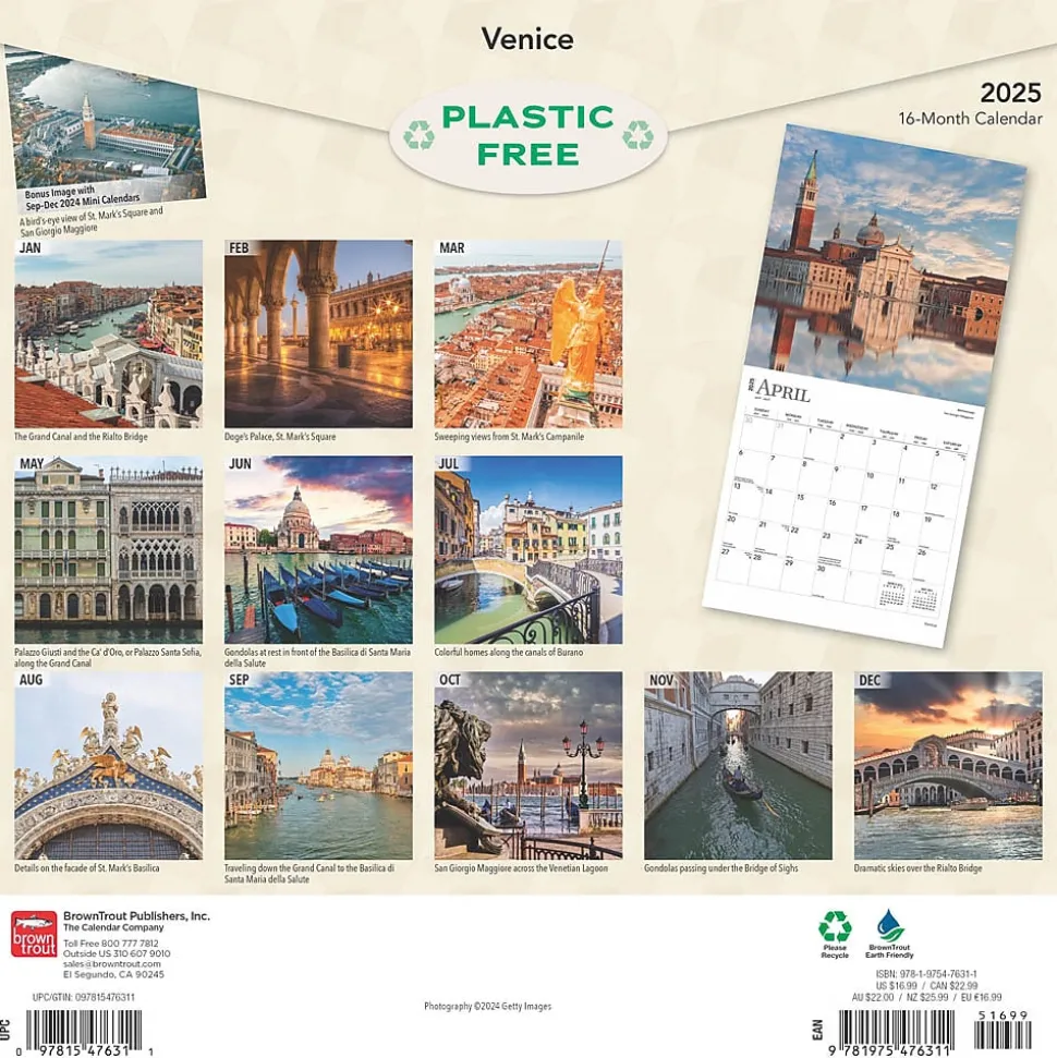 2025 BrownTrout Venice 12" x 12" Monthly Wall Calendar (9781975476311)