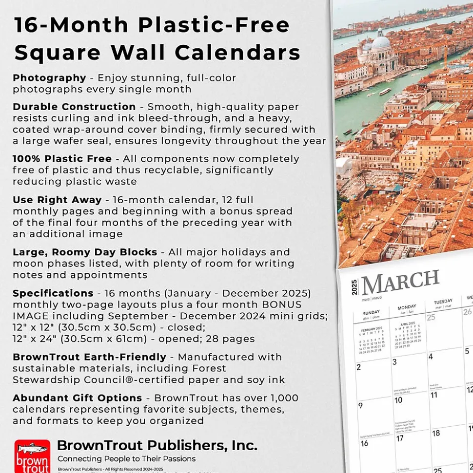 2025 BrownTrout Venice 12" x 12" Monthly Wall Calendar (9781975476311)