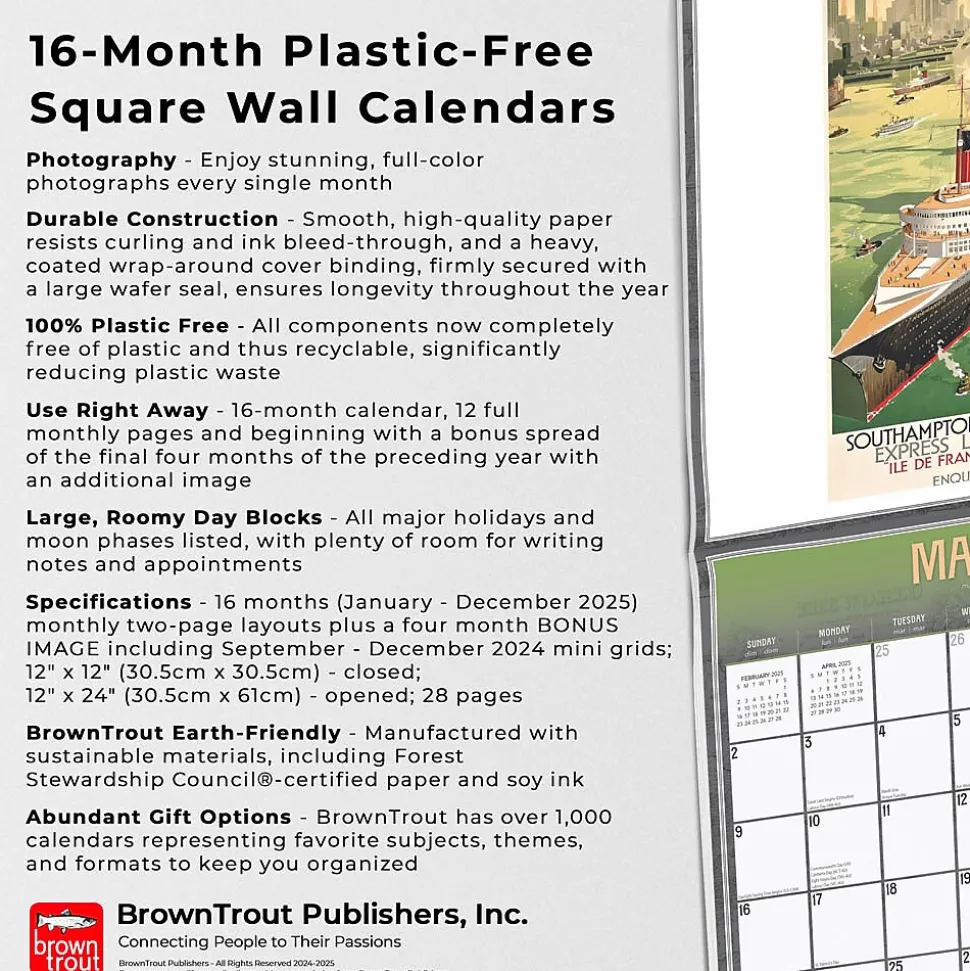 2025 BrownTrout Vintage Travel Posters 12" x 12" Monthly Wall Calendar (9781975475857)