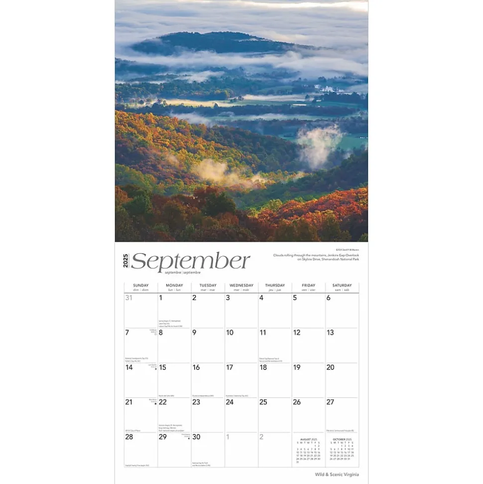 2025 BrownTrout Virginia Wild & Scenic 12" x 12" Monthly Wall Calendar (9781975475864)