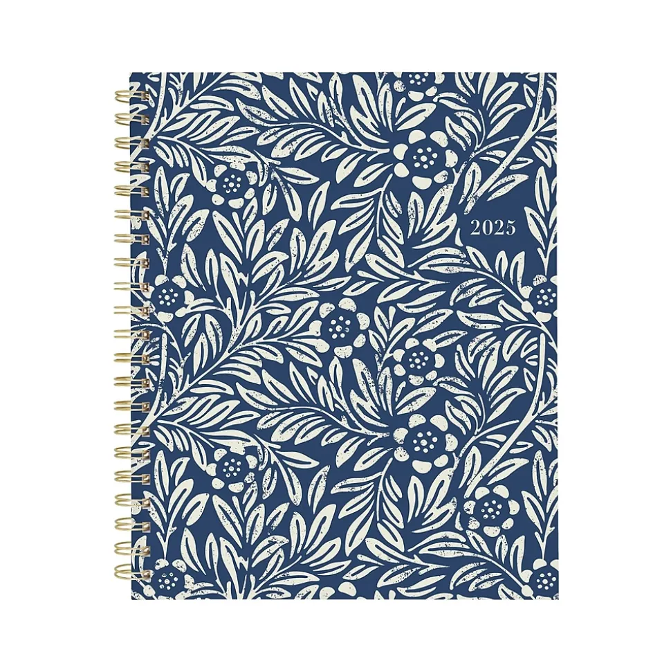 2025 Cambridge Blockprint 8.5" x 11" Weekly & Monthly Planner, Cotton Cover, Blue/White (1724-905-25)