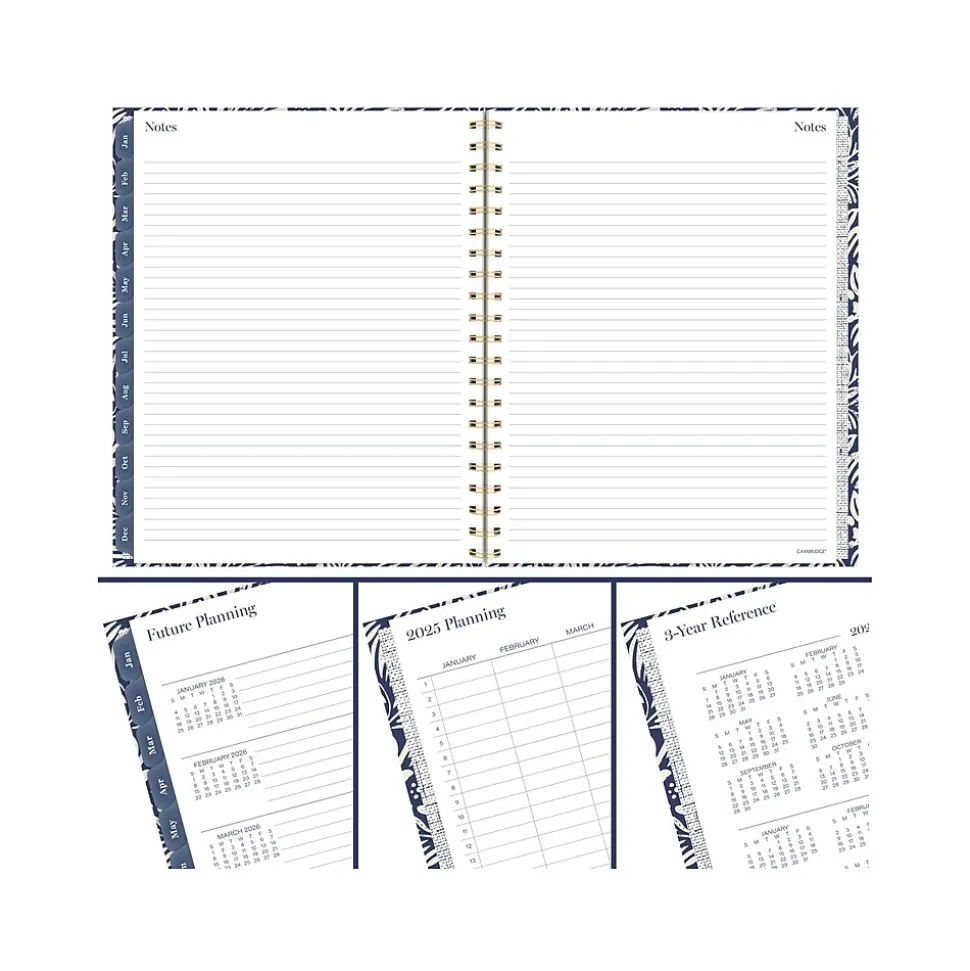 2025 Cambridge Blockprint 8.5" x 11" Weekly & Monthly Planner, Cotton Cover, Blue/White (1724-905-25)