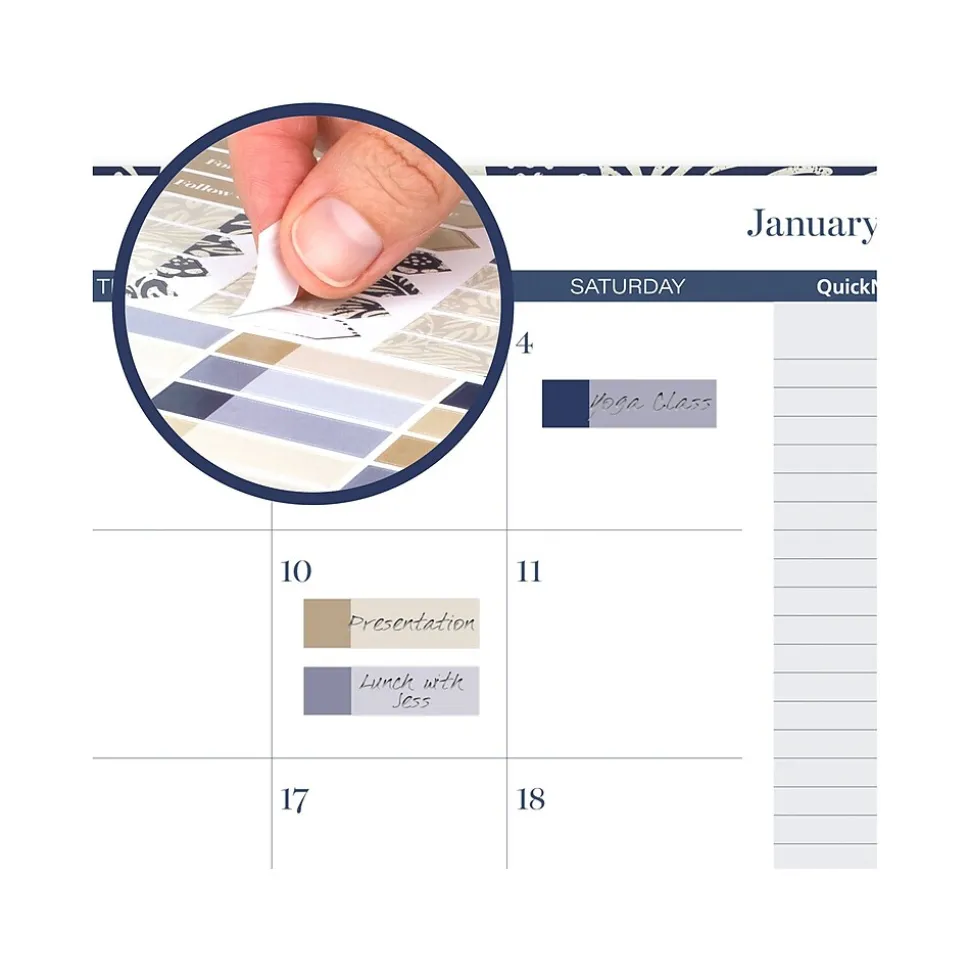 2025 Cambridge Blockprint 8.5" x 11" Weekly & Monthly Planner, Cotton Cover, Blue/White (1724-905-25)