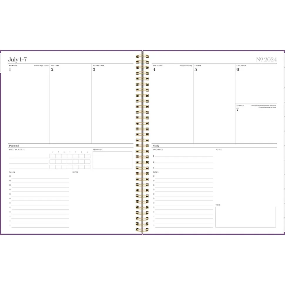 2024-2025 Cambridge WorkStyle Balance Purple Swirl 8.5" x 11" Academic Weekly & Monthly Planner, Poly Cover, Purple/Gold