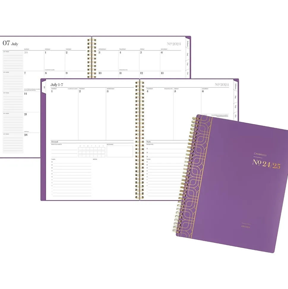 2024-2025 Cambridge WorkStyle Balance Purple Swirl 8.5" x 11" Academic Weekly & Monthly Planner, Poly Cover, Purple/Gold