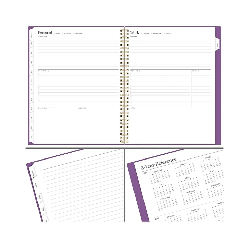 2024-2025 Cambridge WorkStyle Balance Purple Swirl 8.5" x 11" Academic Weekly & Monthly Planner, Poly Cover, Purple/Gold