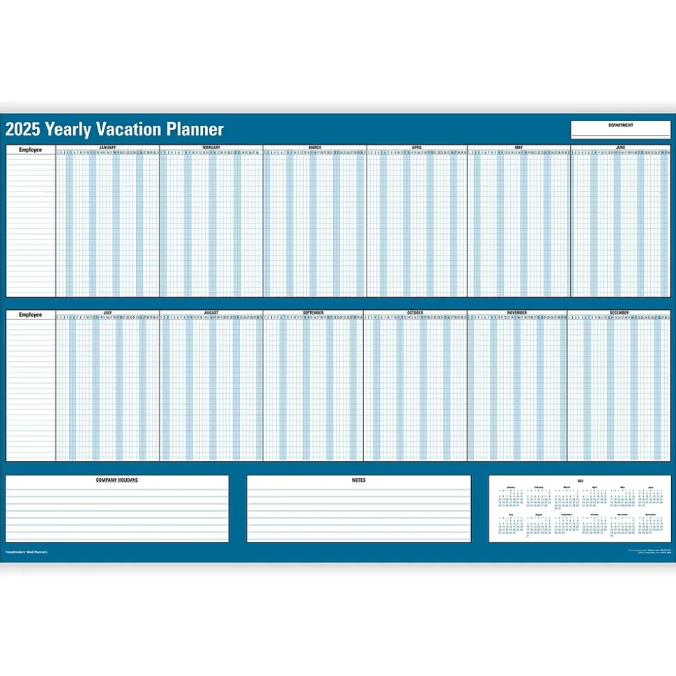 2025 ComplyRight Attendance Tracker 36" x 24" Yearly Dry Erase Wall Calendar, Blue/White (A0101)
