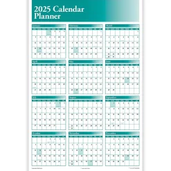 2025 ComplyRight Full Calendar Planner 36" x 24" Yearly Dry Erase Wall Calendar, Green (J0056GR)