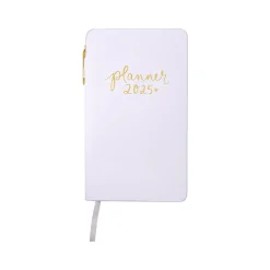 2025 Eccolo 4.25" x 7.5" Weekly Planner, Faux Leather Cover, White/Yellow (AY25-401F)