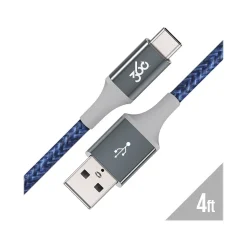360 Electrical Braided USB C USB A 4" Cable, Navy (360654-NV)