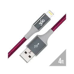 360 Electrical Habitat 4' USB A Male/Lightning 8-Pin Male, Cranberry (360650-CB)