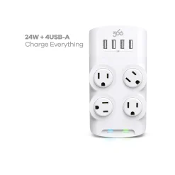 360 Electrical Revolve24 4-Outlet 4-USB Port Surge Protector, White (3E0775-WHT6NA)