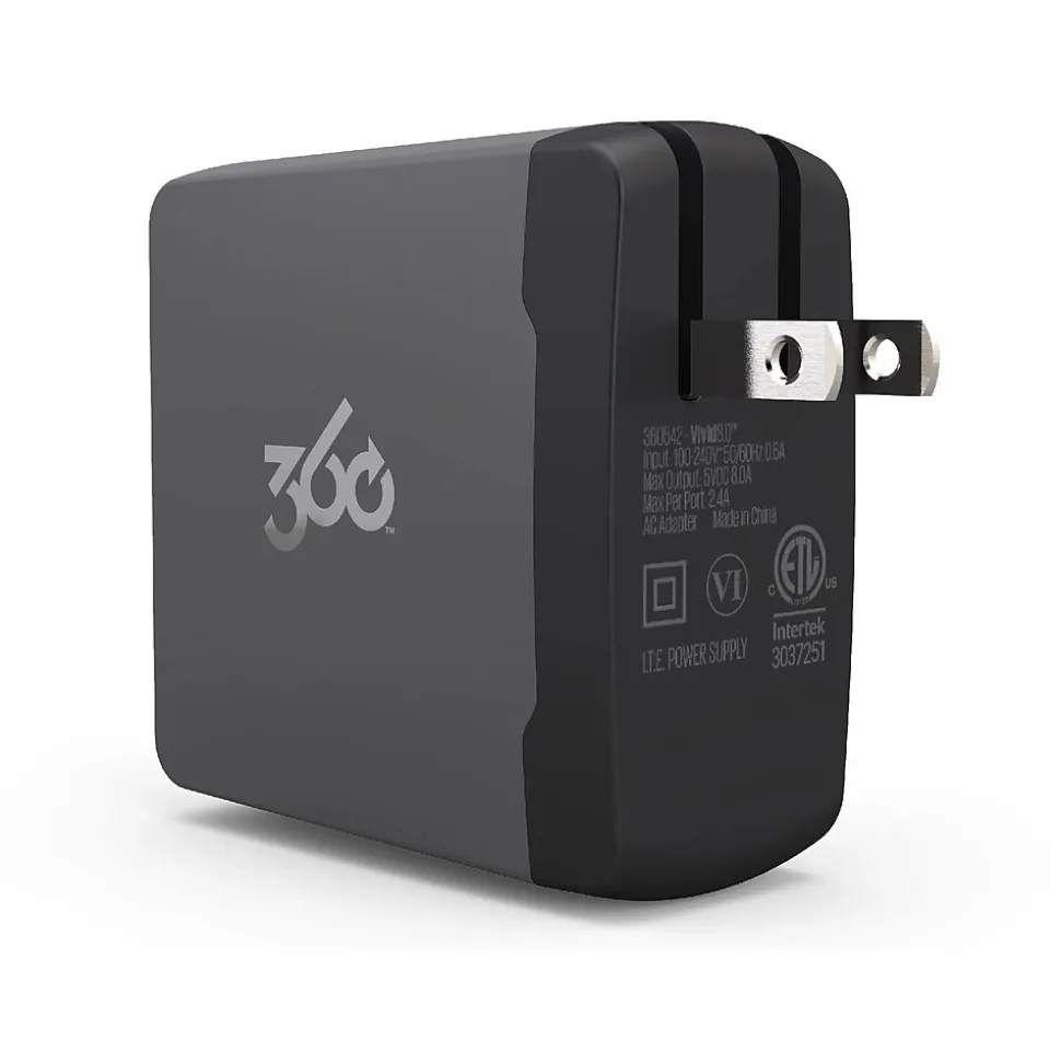 360 Electrical Vivid 8.0 4-Outlet Wall Charger, Gray (360542)