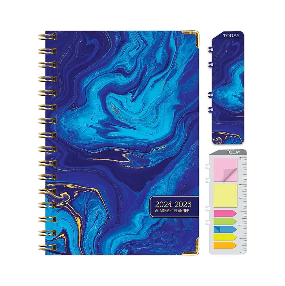 2024-2025 Global Printed Products Blue Marble 5.5" x 8" Academic Weekly & Monthly Planner, Paper Cover, Blue/Gold (AY24-07-S)