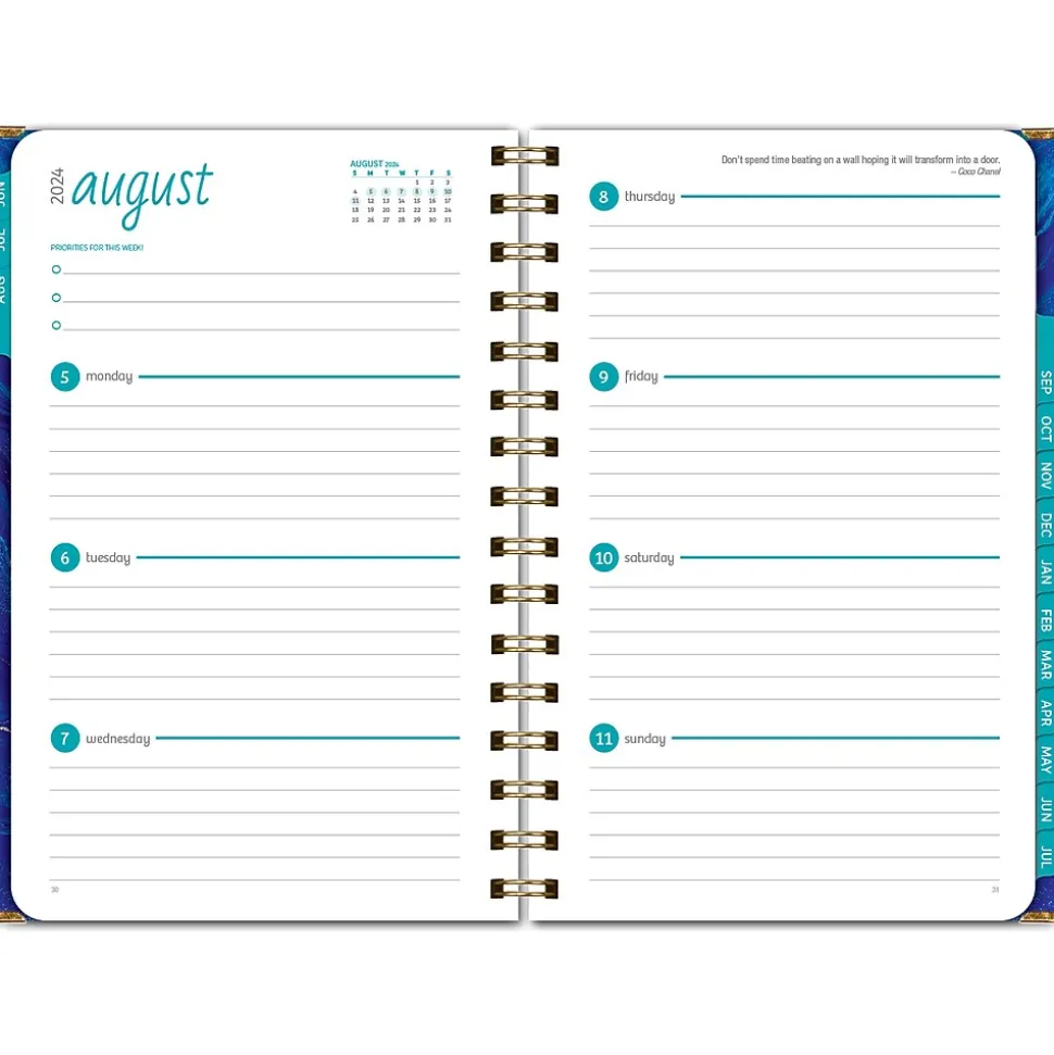 2024-2025 Global Printed Products Blue Marble 5.5" x 8" Academic Weekly & Monthly Planner, Paper Cover, Blue/Gold (AY24-07-S)