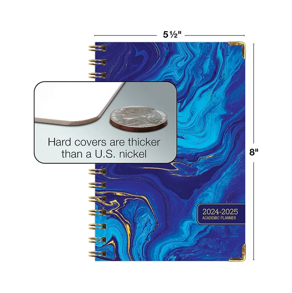 2024-2025 Global Printed Products Blue Marble 5.5" x 8" Academic Weekly & Monthly Planner, Paper Cover, Blue/Gold (AY24-07-S)