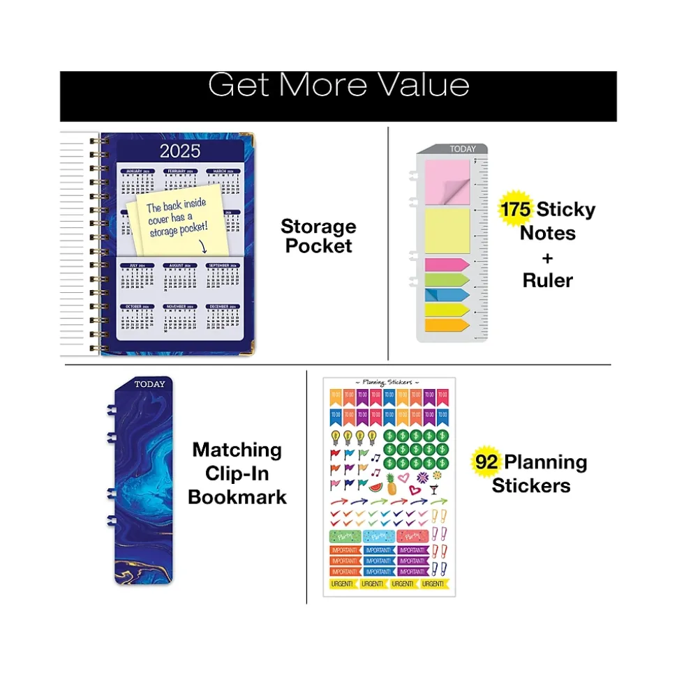 2024-2025 Global Printed Products Blue Marble 5.5" x 8" Academic Weekly & Monthly Planner, Paper Cover, Blue/Gold (AY24-07-S)