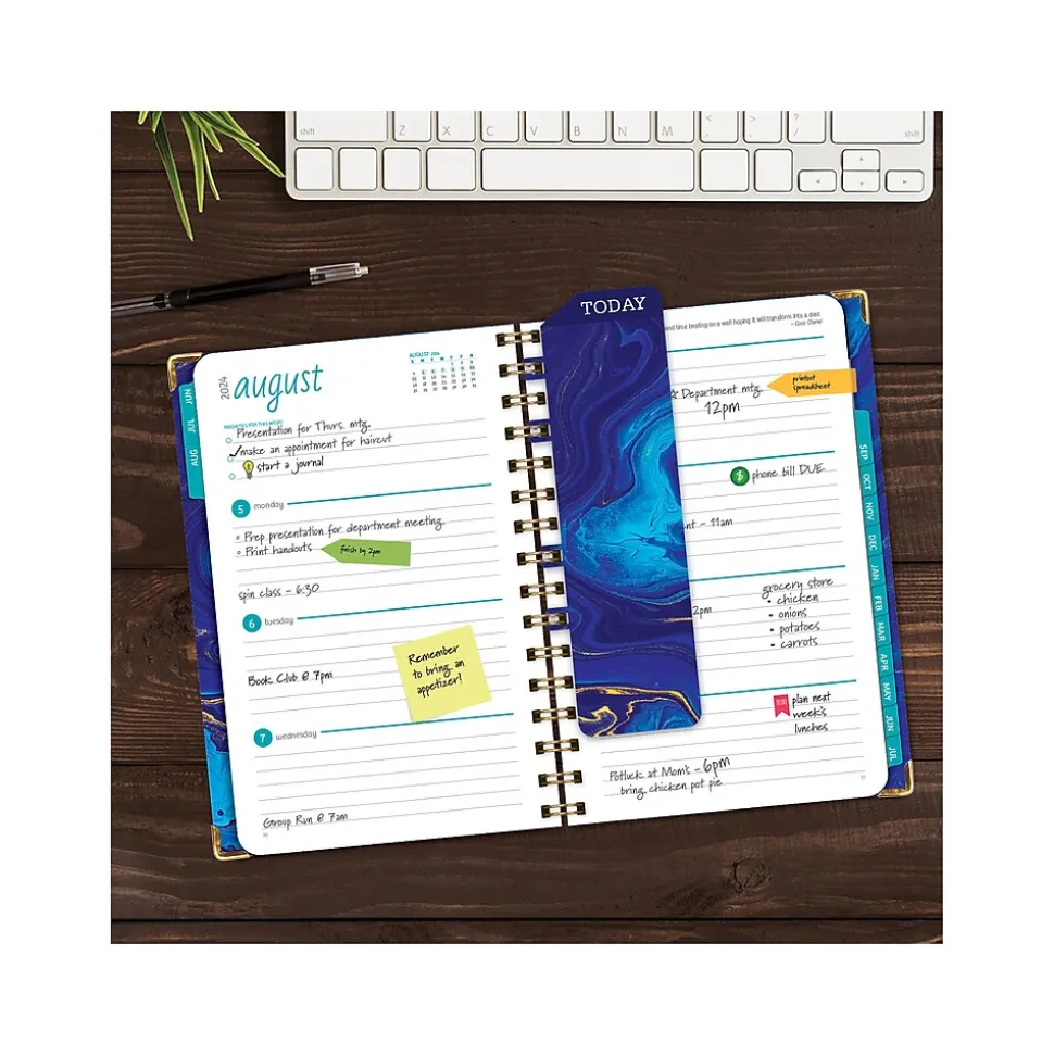 2024-2025 Global Printed Products Blue Marble 5.5" x 8" Academic Weekly & Monthly Planner, Paper Cover, Blue/Gold (AY24-07-S)