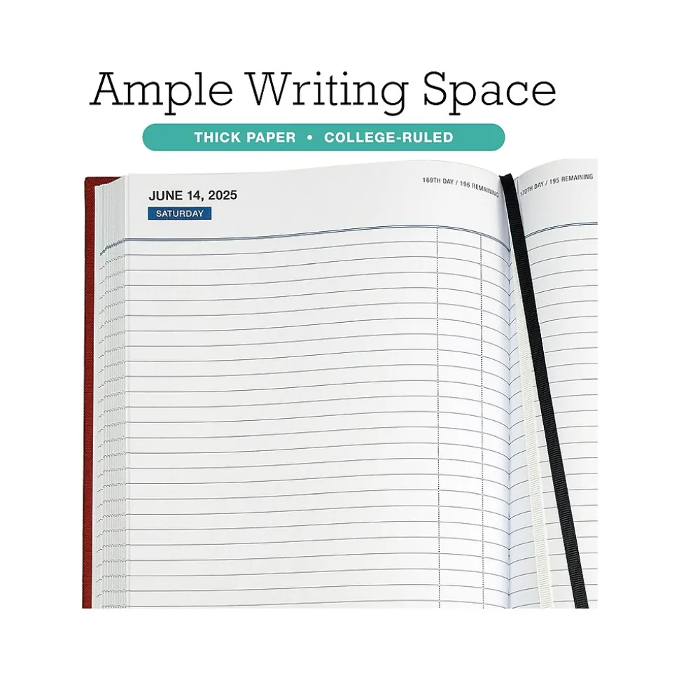 2025 Global Printed Products 8" x 12.5" Daily Planner, Cardboard Cover, Red (SPLS-SDCY25-RD)