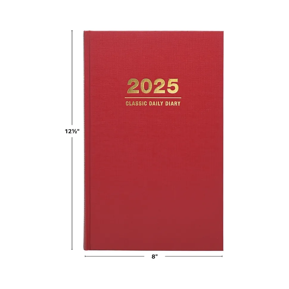 2025 Global Printed Products 8" x 12.5" Daily Planner, Cardboard Cover, Red (SPLS-SDCY25-RD)