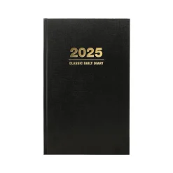 2025 Global Printed Products 8" x 12.5" Daily Planner, Cardboard Cover, Black (SPLS-SDCY25-BK)