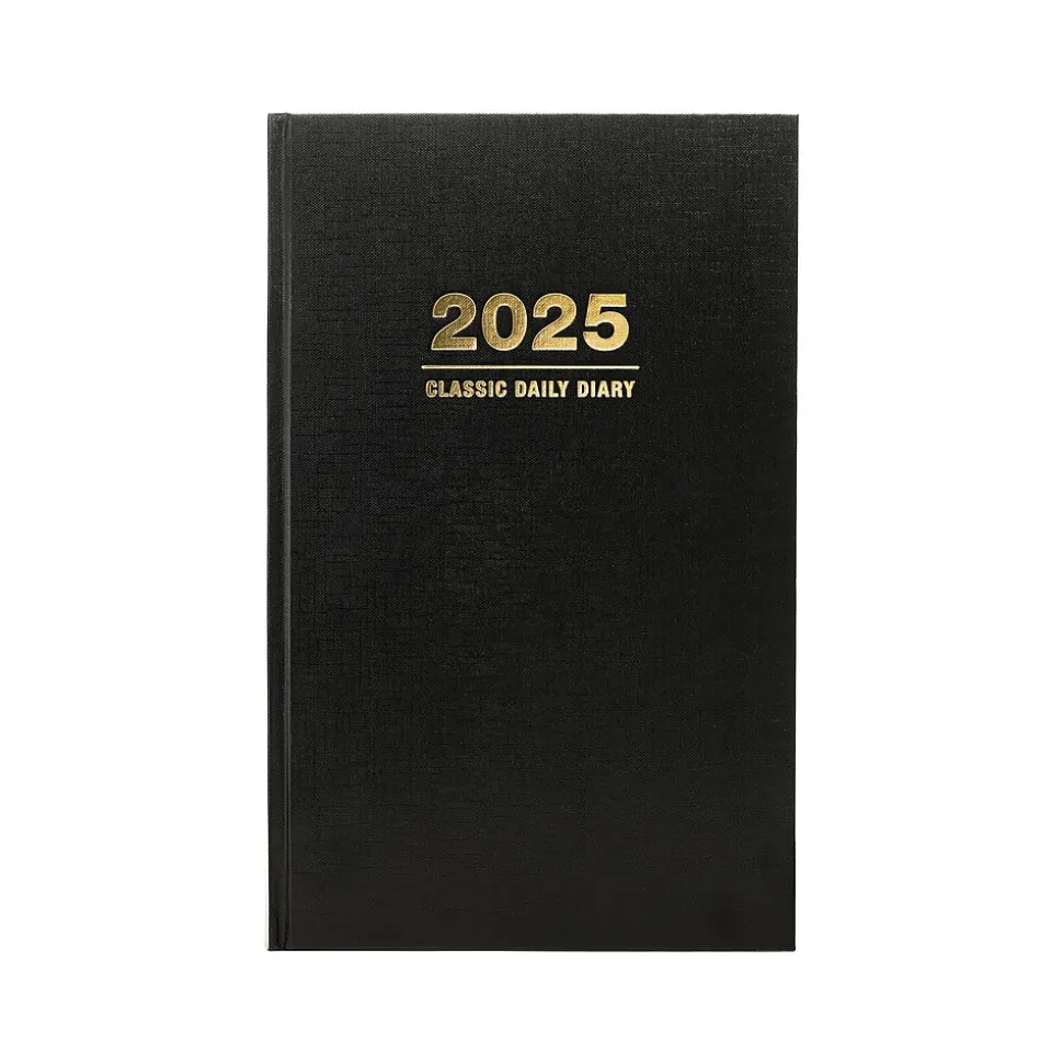 2025 Global Printed Products 8" x 12.5" Daily Planner, Cardboard Cover, Black (SPLS-SDCY25-BK)