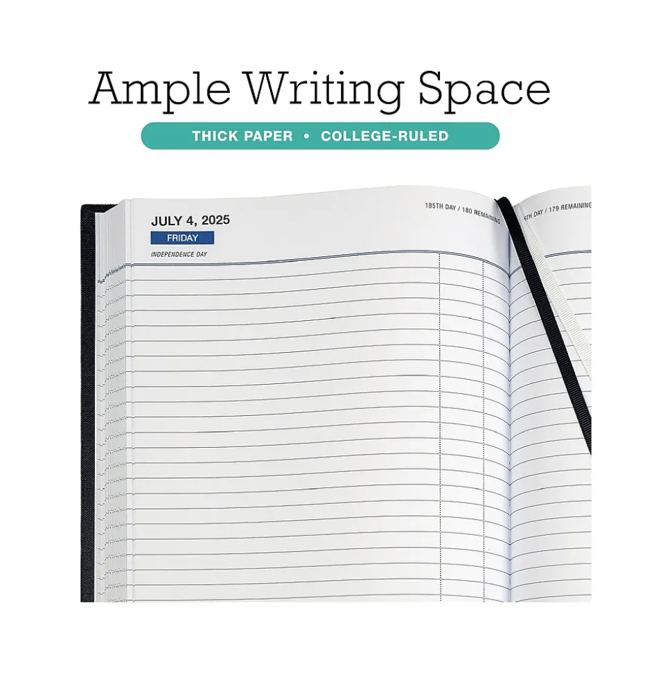 2025 Global Printed Products 8" x 12.5" Daily Planner, Cardboard Cover, Black (SPLS-SDCY25-BK)