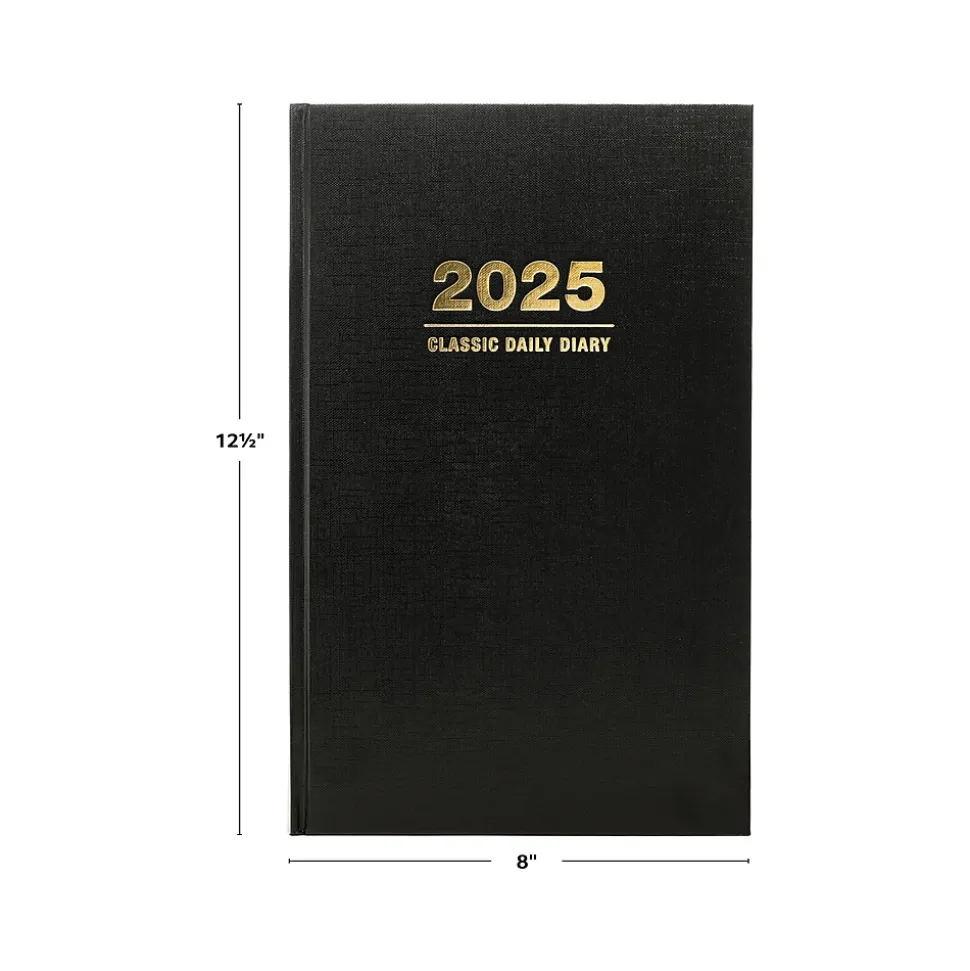 2025 Global Printed Products 8" x 12.5" Daily Planner, Cardboard Cover, Black (SPLS-SDCY25-BK)